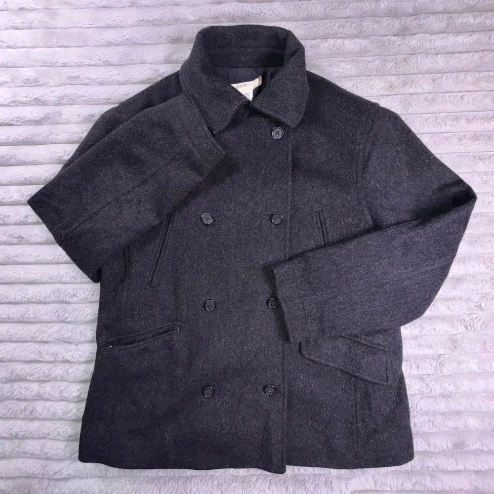 J. Crew Cashmere‎ Blend Wool Pea Coat Women's Medium Double Breasted Gray - Picture 2 of 11